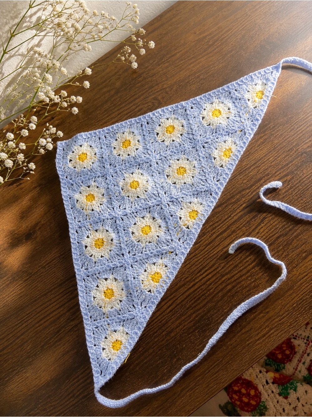 Handmade Blue Daisy Crochet Headscarf